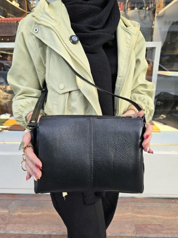 کیف چرم سه طبله بزرگ مشکی فلوتر