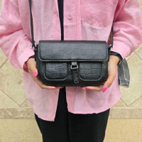 کیف چرم دو جیب مشکی تمام سنگی 