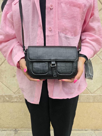 کیف چرم دو جیب مشکی تمام سنگی 