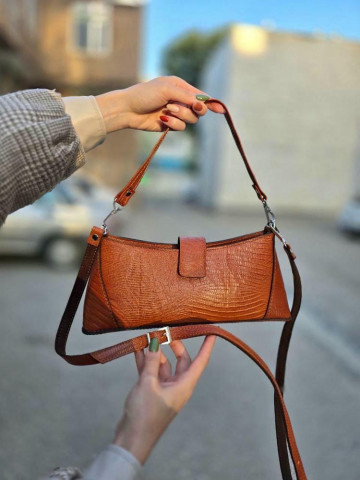 کیف چرم ملور عسلی نارنجی لیزارد