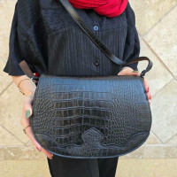 کیف چرم موج مشکی تمام سنگی