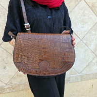 کیف چرم موج قهوه ای طلایی تمام سنگی