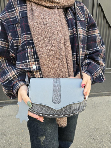   کیف چرم درب پروانه طوسی سنگی/صاف