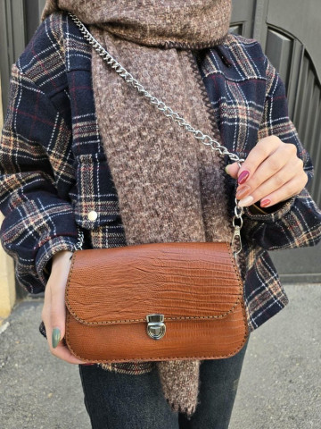 کیف چرم نگین عسلی نارنجی لیزارد