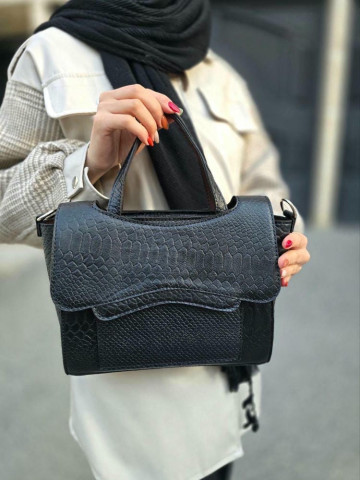 کیف چرم آرام مشکی پولک ماهی