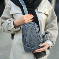 کیف چرم بادی بگ کوچک طوسی سنگی