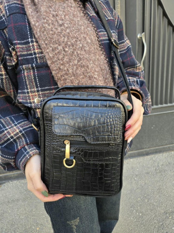 کیف چرم اسپورت کارن کوچک مشکی سنگی