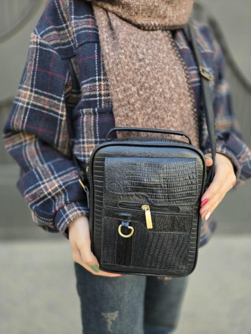 کیف چرم اسپورت کارن کوچک مشکی لیزارد