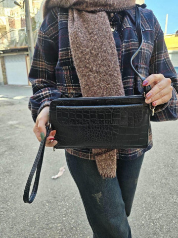 کیف چرم امید مشکی سنگی