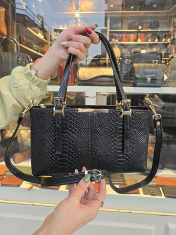 کیف چرم لیزری مشکی پولک ماهی