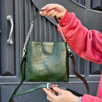 کیف چرم شین سبز سنگی