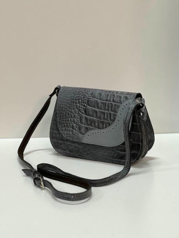 کیف چرم پروانه دو طبله طوسی تمام سنگی