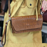 کیف چرم بهار فندوقی سنگی لبه صاف