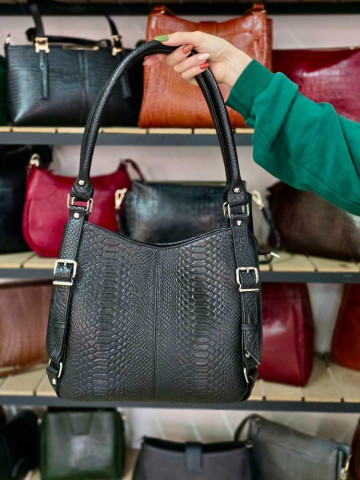 کیف چرم هشت حلقه مشکی پولک ماهی