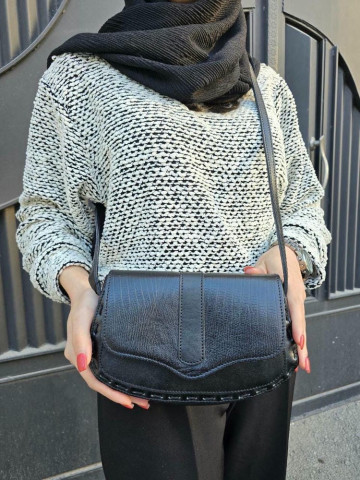   کیف چرم درب پروانه مشکی درب لیزارد بدنه ساده