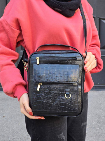 کیف چرم اسپورت کارن بزرگ مشکی سنگی