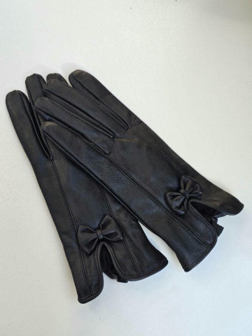دستکش چرم زنانه مشکی مدل C