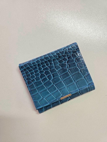 کیف پول چرم دکمه لبه دار آبی سنگی