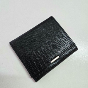 کیف پول چرم دکمه لبه دار مشکی لیزارد