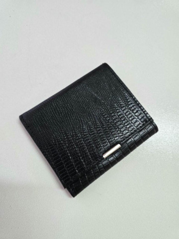 کیف پول چرم دکمه لبه دار مشکی لیزارد