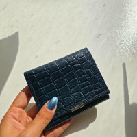 کیف پول چرم دکمه لبه دار سرمه ای سنگی تیره