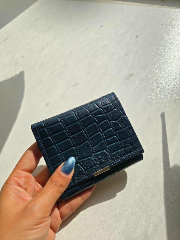 کیف پول چرم دکمه لبه دار سرمه ای سنگی تیره