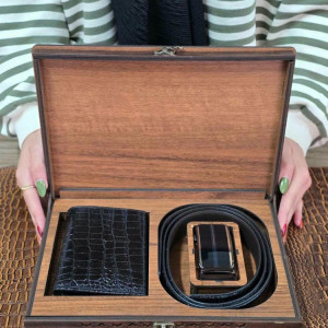 ست چرم مردانه دو تکه مشکی سنگی