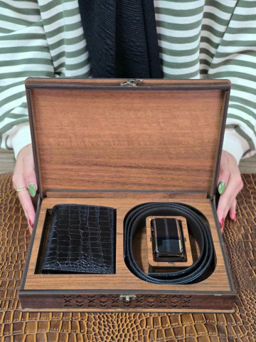 ست چرم مردانه دو تکه مشکی سنگی