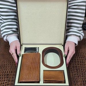 ست چرم مردانه سه تکه عسلی لیزارد