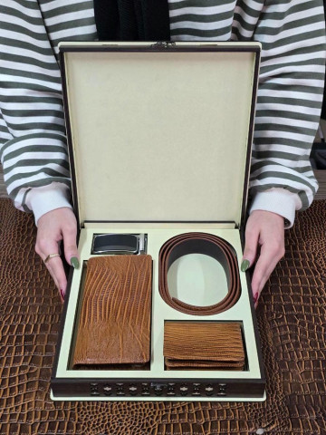 ست چرم مردانه سه تکه عسلی لیزارد