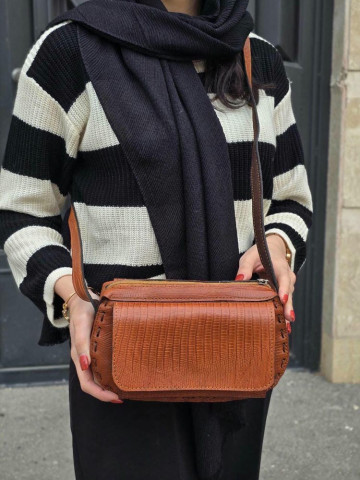 کیف چرم هانی عسلی نارنجی لیزارد