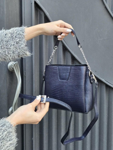 کیف چرم شین سرمه ای تیره لیزارد