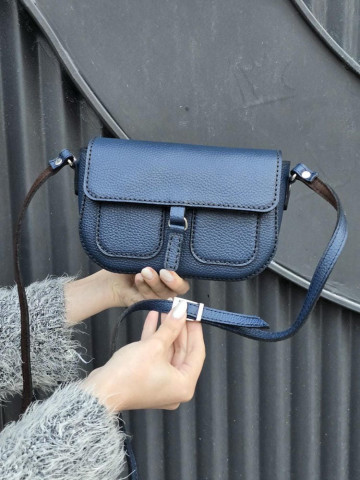 کیف چرم دو جیب سرمه ای روشن فلوتر