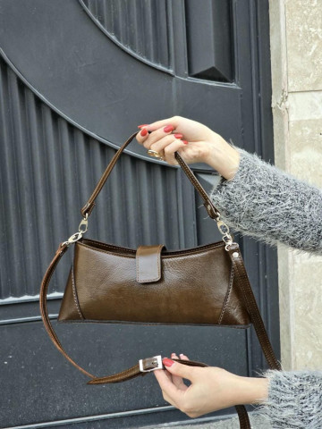 کیف چرم ملور قهوه ای دست رنگ ساده