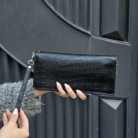 کیف چرم دور زیپ مشکی سنگی