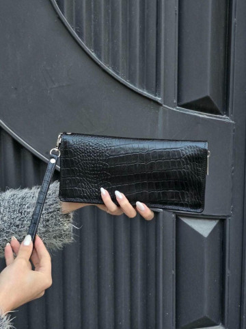 کیف چرم دور زیپ مشکی سنگی