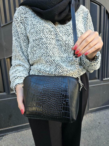 کیف چرم وانیا سنگی مشکی