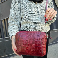 کیف چرم وانیا زرشکی سنگی