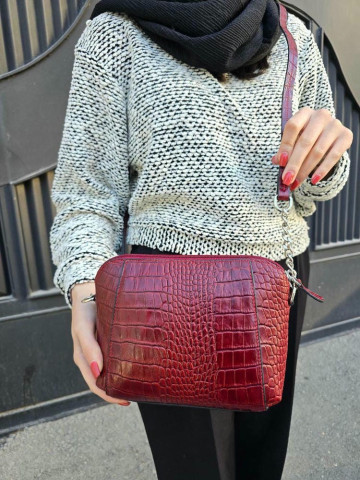 کیف چرم وانیا زرشکی سنگی