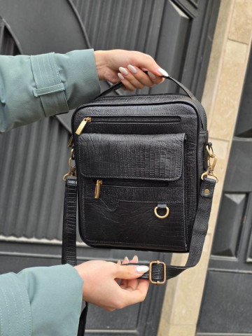 کیف چرم اسپورت کارن بزرگ مشکی لیزارد