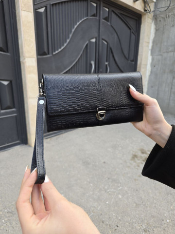   کیف چرم دستی رها مشکی لیزارد