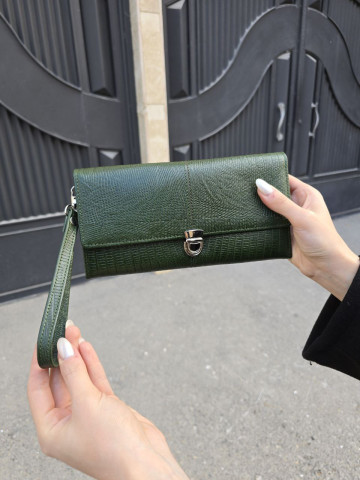   کیف چرم دستی رها سبز لیزارد