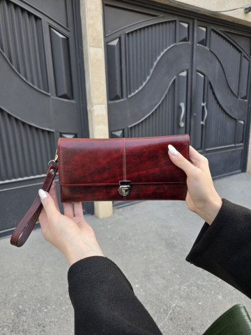   کیف چرم دستی رها اناری ساده