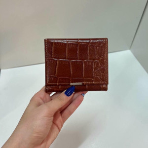 کیف پول چرم دکمه لبه دار فندقی سنگی