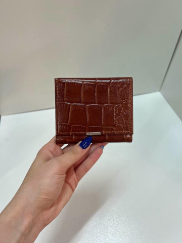 کیف پول چرم دکمه لبه دار فندقی سنگی