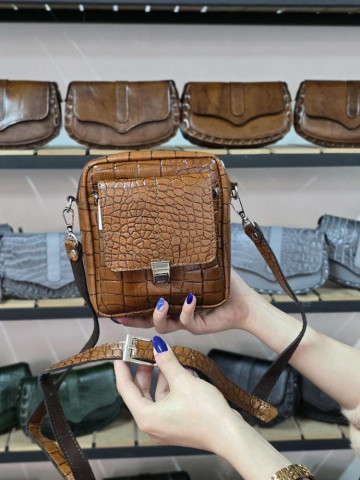 کیف چرم اسپورت کوچک فندقی سنگی