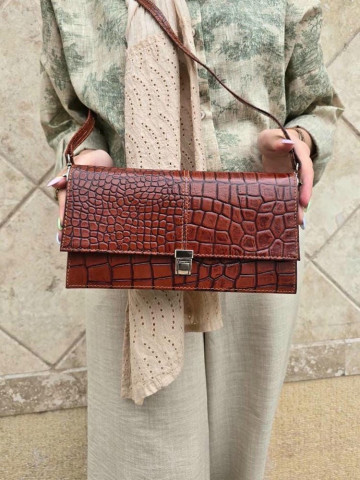 کیف چرم آی تک فندقی سنگی