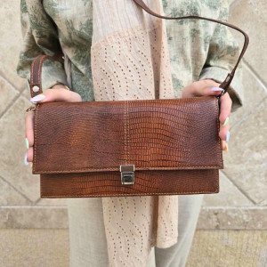 کیف چرم آی تک فندقی لیزارد