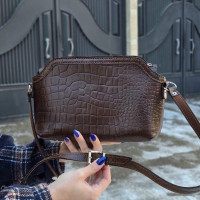 کیف چرم آیسان قهوه ای تیره سنگی