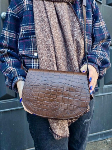 کیف چرم موج قهوه ای سوخته سنگی